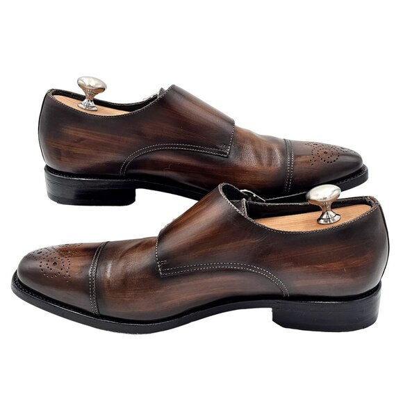 Chalk Mark Men's 8.5 Antique Patina Brown Dress Shoes Double Monk Strap Loafers - Picture 8 of 11